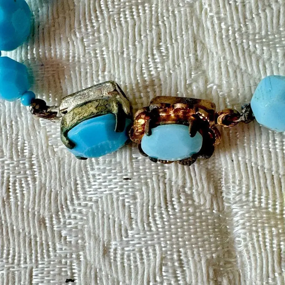 Vintage 10 Piece Turquoise Lucite Glass Bead Necklace & Earring Lot 12.7oz 50’s
